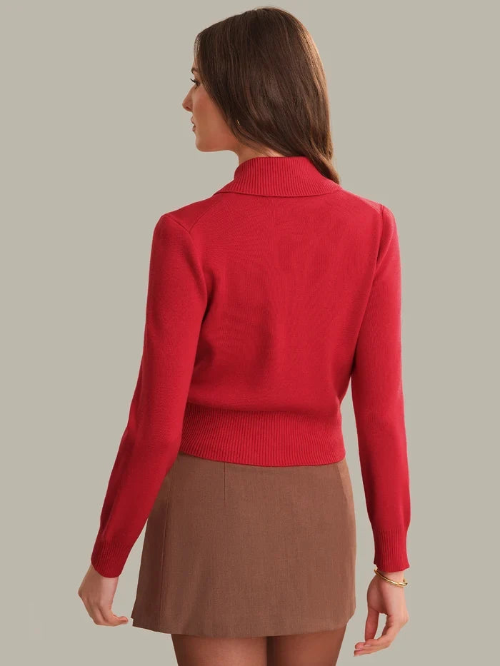 Placket Collared Pullover Top, True Red