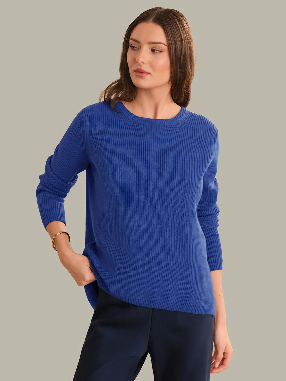 Emma Crewneck Shaker Sweater, Blue Lolite