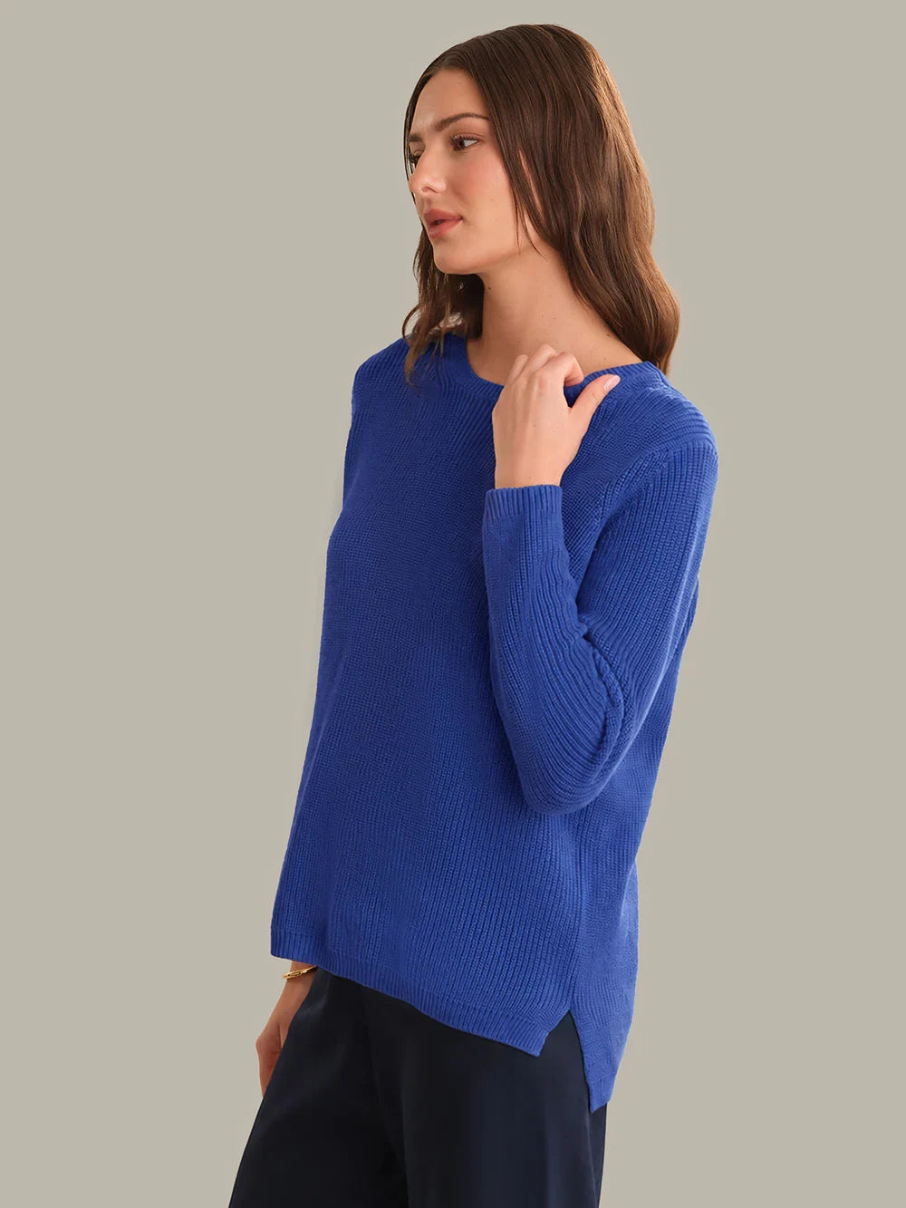 Emma Crewneck Shaker Sweater, Blue Lolite