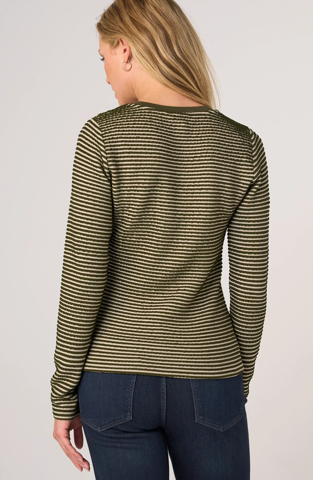 Long Sleeve Knit Henley Top with Sweater Trim