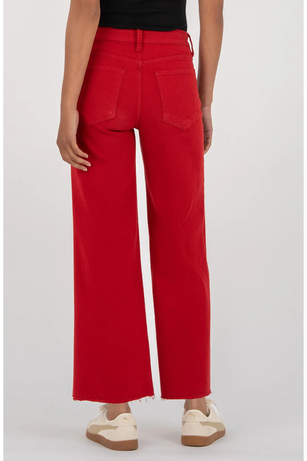 Meg Fab Ab Raw Hem High Waist Ankle Wide Leg Jeans, Ruby Red