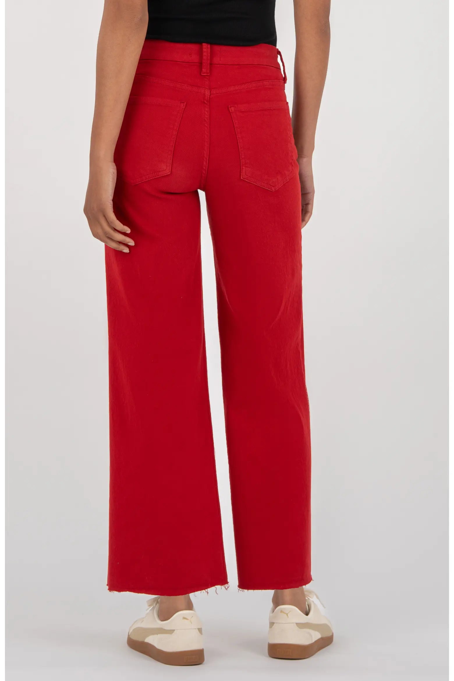 Meg Fab Ab Raw Hem High Waist Ankle Wide Leg Jeans, Ruby Red