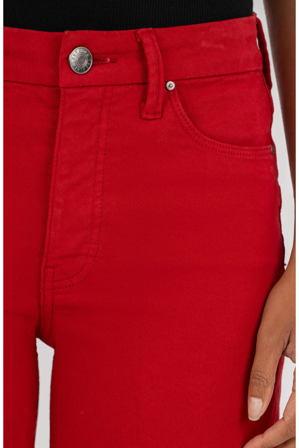 Meg Fab Ab Raw Hem High Waist Ankle Wide Leg Jeans, Ruby Red