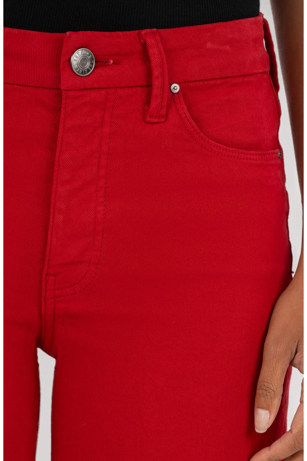 Meg Fab Ab Raw Hem High Waist Ankle Wide Leg Jeans, Ruby Red