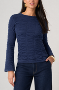 Long Flare Sleeve Crew Neck Knit Top, Navy