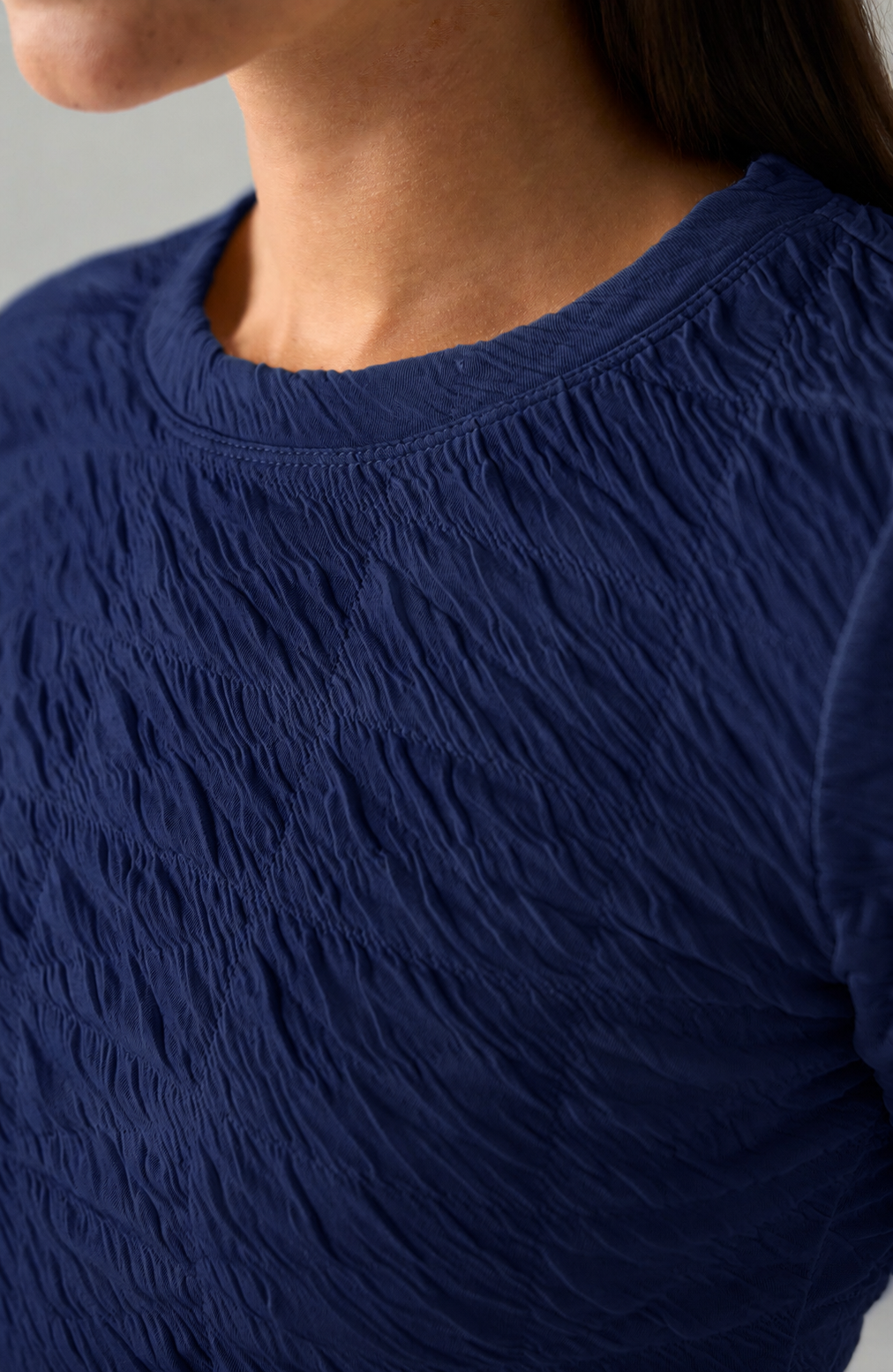 Long Flare Sleeve Crew Neck Knit Top, Navy