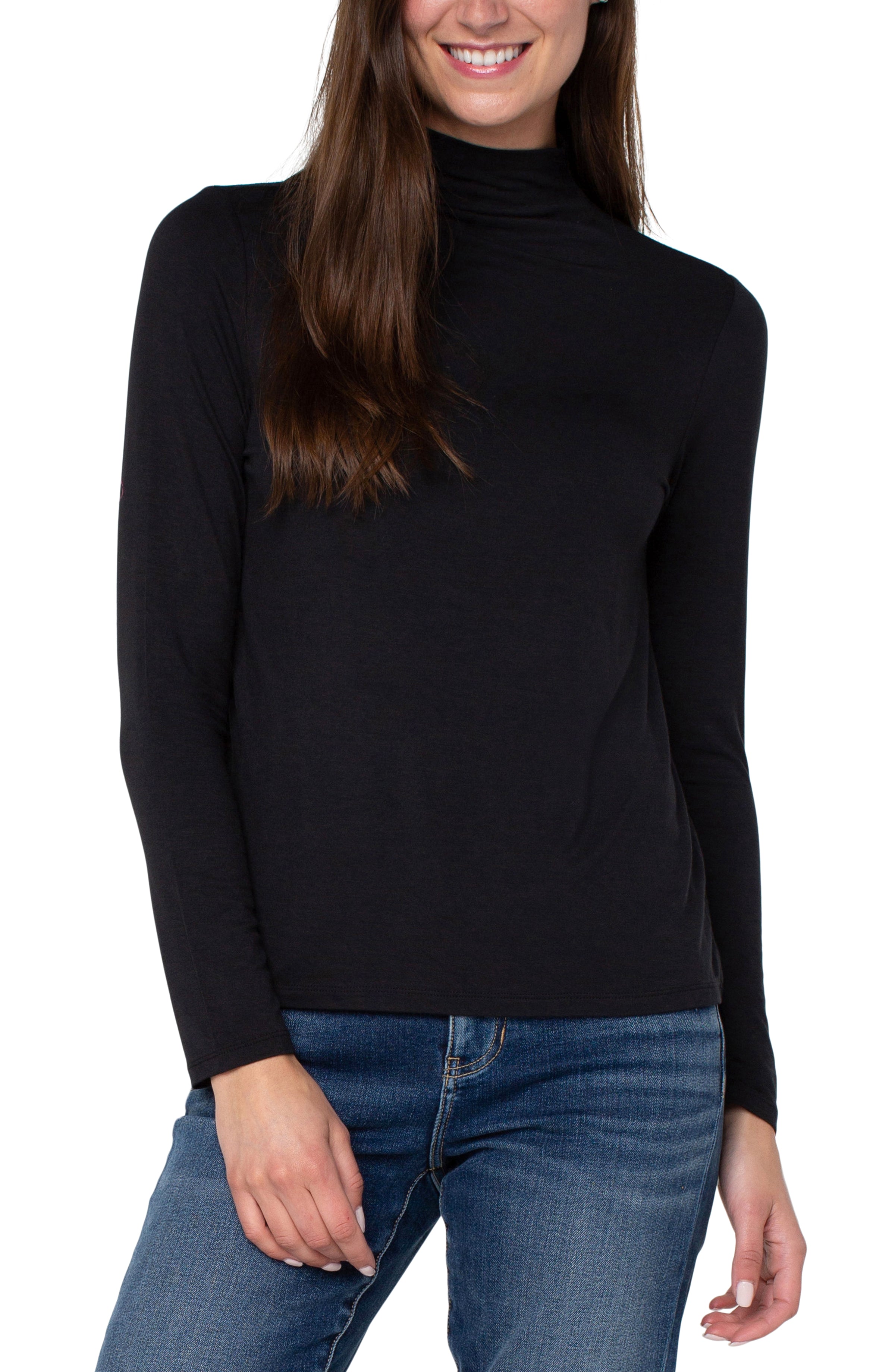 Long Sleeve Mock Neck Knit Top, Black