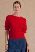 Short Sleeve Sweater Top, Red